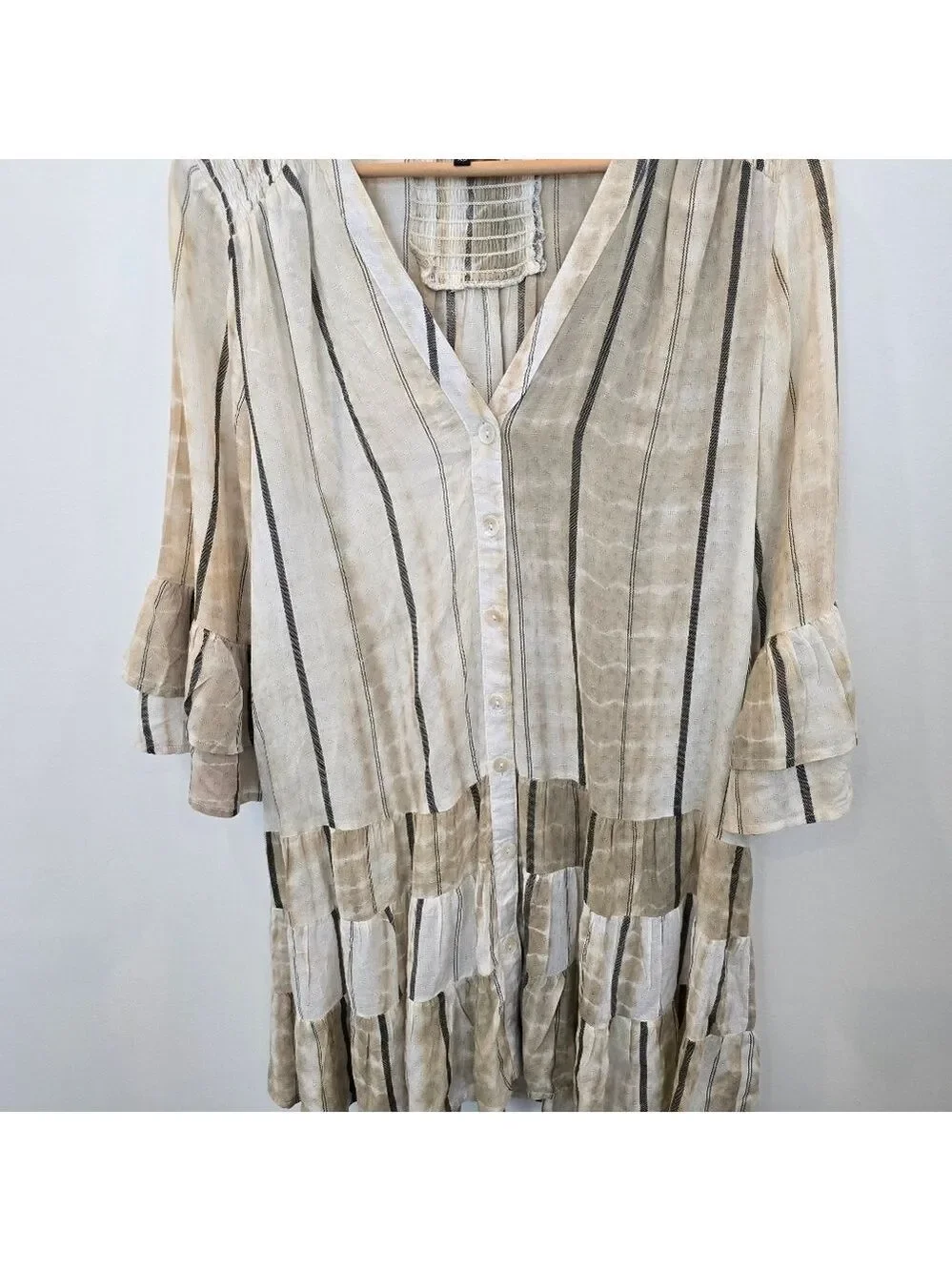 Spiaggia Dolce Striped Beige and White Ruffle Beach Swim Coverup Dress XS
